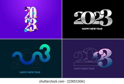 Big set 2023 Happy New Year black logo text design. 20 23 number design template. Collection of symbols of 2023 Happy New Year