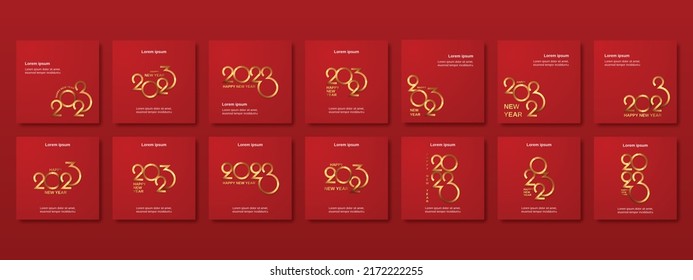 Big Set Of 2023 New Year. Luxury Gold 2023 Logo Number For Calendar, Greeting Card, Magazine And Media Post Template