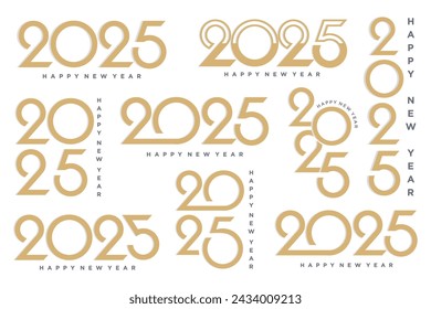 Big Set of 2024 Happy New Year logo text design. 2025 number design template. Vector illustration
