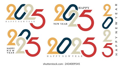 Conjunto grande de 2024 Feliz Año Nuevo diseño de texto de logotipo. Plantilla de diseño de número 2025. Ilustración de vector