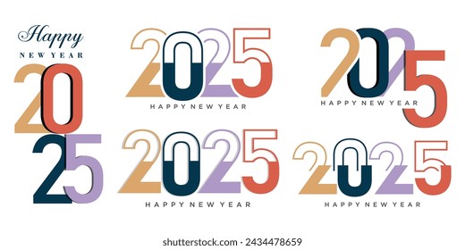 Big Set of 2024 Happy New Year logo text design. 2025 number design template. Vector illustration