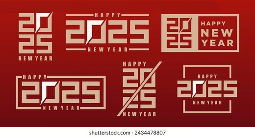 Conjunto grande de 2024 Feliz Año Nuevo diseño de texto de logotipo. Plantilla de diseño de número 2025. Ilustración de vector