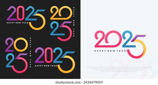 Conjunto grande de 2024 Feliz Año Nuevo diseño de texto de logotipo. Plantilla de diseño de número 2025. Ilustración de vector