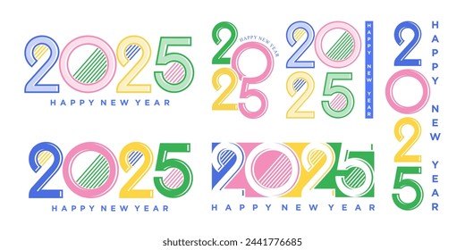 Big Set of 2024 Happy New Year logo text design. 2025 number design template. Vector illustration