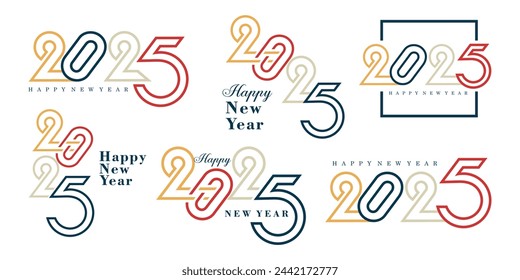 Big Set of 2024 Happy New Year logo text design. 2025 number design template. Vector illustration