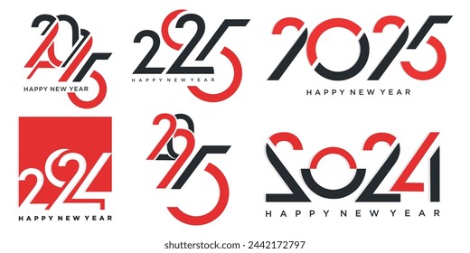 Big Set of 2024 Happy New Year logo text design. 2025 number design template. Vector illustration