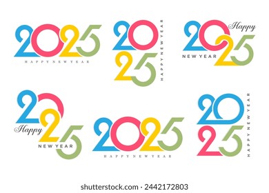 Big Set of 2024 Happy New Year logo text design. 2025 number design template. Vector illustration