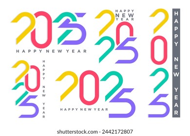 Big Set of 2024 Happy New Year logo text design. 2025 number design template. Vector illustration