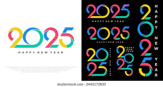 Conjunto grande de 2024 Feliz Año Nuevo diseño de texto de logotipo. Plantilla de diseño de número 2025. Ilustración de vector