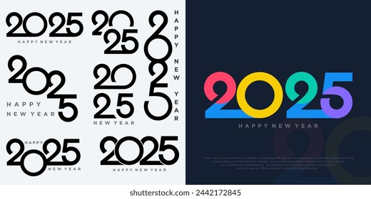 Big Set of 2024 Happy New Year logo text design. 2025 number design template. Vector illustration