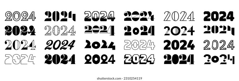 Big set of 2024 new year logo text design.