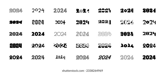 Big set of 2024 new year logo text design.	