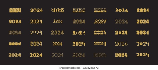 Big set of 2024 new year logo text design.	