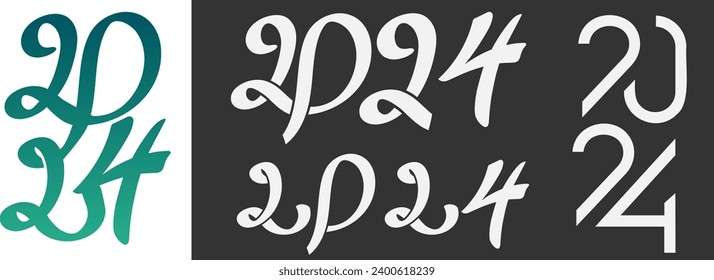 Big Set of 2024 number design template. 2024 Happy New Year logo text design. Christmas collection of 2024 Happy New Year. Vector illustration with bl