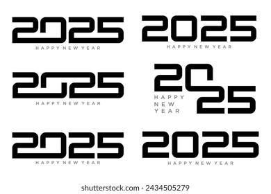 Conjunto grande de 2025 Feliz Año Nuevo diseño de texto de logotipo. Plantilla de diseño de número 2025. Ilustración de vector