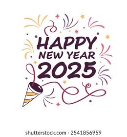 Grande conjunto de 2025 Feliz Ano Novo logotipo texto design. Modelo de projeto do número 2025. Coleção de símbolos de Ano Novo Feliz 2025. Ilustração vetorial com rótulos pretos isolados no fundo branco.