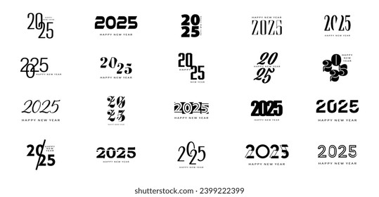 Gran conjunto de diseño de texto del logo del año nuevo 2025.