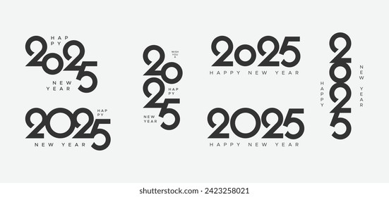 Big set of 2025 new year logo text design. Collection of 2025 new year symbol for calendar, flyer and banner