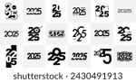 Big Set of 2025 number design template. 2025 New Year logo text design. Collection of 2025 Happy New Year. Vector illustration.