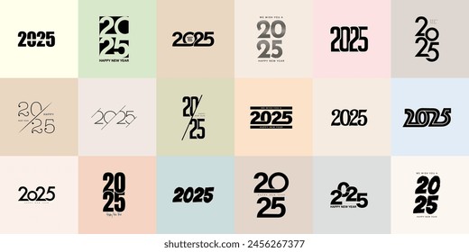 Big Set of 2025 number design template. 2025 New Year logo text design. Collection of 2025 Happy New Year. Vector illustration.