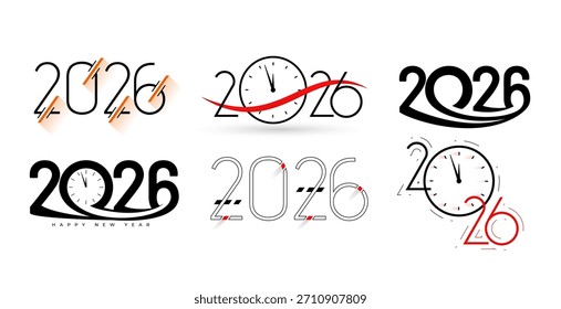 big set of 2026 new year lettering logo in different style vector