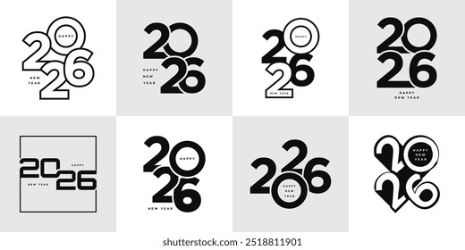 Gran conjunto de Plantilla de diseño de números 2026. 2026 Diseño de texto de logotipo de año Nuevo. Colección de 2026 Feliz Año Nuevo. Ilustración vectorial.