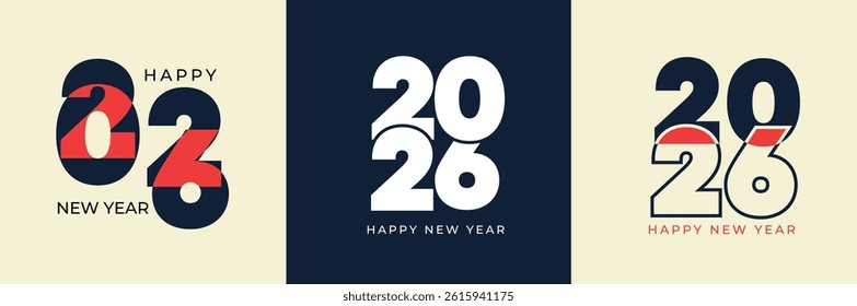 Big Set of 2026 number design template. 2026 Happy New Year logo text design. Vector with black 24 labels logo for diaries, notebooks, calendars, social media. Christmas set of 2026 Happy New Year.