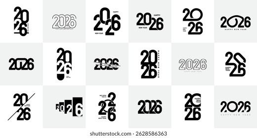 Big Set of 2026 number design template. 2026 New Year logo text design. Collection of 2026 Happy New Year. Vector illustration.