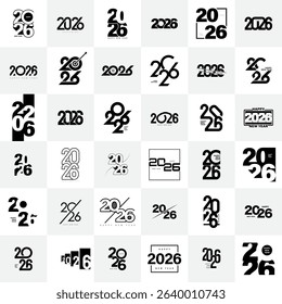 Big Set of 2026 number design template. 2026 New Year logo text design. Collection of 2026 Happy New Year. Vector illustration.
