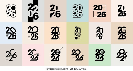 Big Set of 2026 number design template. 2026 New Year logo text design. Collection of 2026 Happy New Year. Vector illustration.
