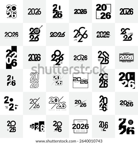 Big Set of 2026 number design template. 2026 New Year logo text design. Collection of 2026 Happy New Year. Vector illustration.
