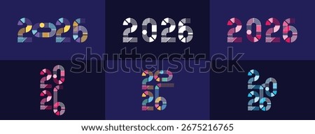 Big Set of 2026 number geometric shape and stipes line, celebration, greeting card, invitation, calendar concept. Design template post new year 2026.