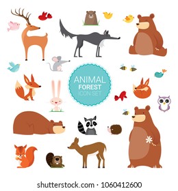 Big set of 24 Vector illustrations of really cute cartoon Wild Animals