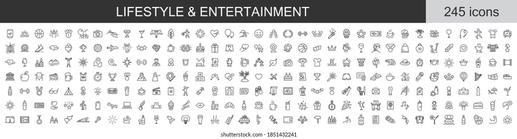 Big set of 245 Lifestyle and Entertainment icons. Thin line icons collection. Vector illustration - Shutterstock ID 1851432241