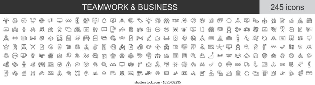 Big set of 245 Teamwork and Business icons. Thin line icons collection. Vector illustration