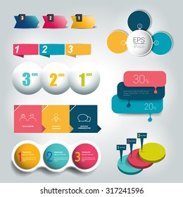 Big set of  3 steps round diagram, graph, chart, flowchart, banner template. Vector.