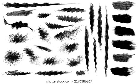 big set of 30 vector brush stroke stains. Collection of hand drawn brushes with distortion effect, high quality trace. Vector EPS10