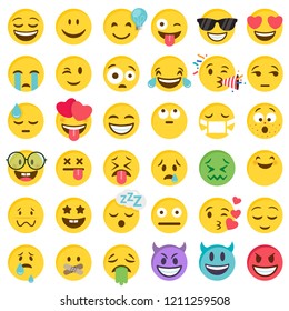 Big Set of 36 high quality vector cartoonish emoticons, in flat design style