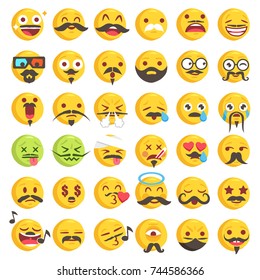 Big Set of 36 high quality vector cartoonish emoticons, in rough hand-drawn design style all with funny beard or Moustache styles