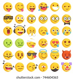 Big Set of 36 high quality vector cartoonish emoticons, in rough hand-drawn design style