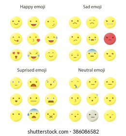 Big set of 36 smiley faces with different emotions. Avatar, Emoji, smile. Vector illustration