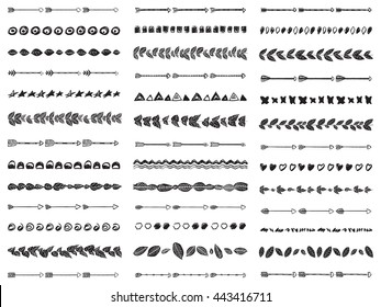 Big set of 39 abstract seamless brushes Aztec boho style. Tribal borders.