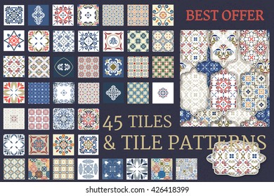 Big set of 45 Tile Seamless Patterns & Patchwork designed seamless template