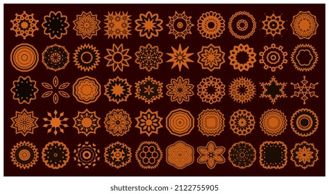 Big set of 50 simple flower stickers or icons. Vector ornamental shapes all isolated.