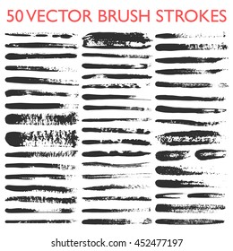 Big set of 50 vector grungy artistic brushes. Messy hand drawn mascara, pencil and ink strokes isolated on white background. Qualitative trace of real texture. Art Brushes included in EPS file