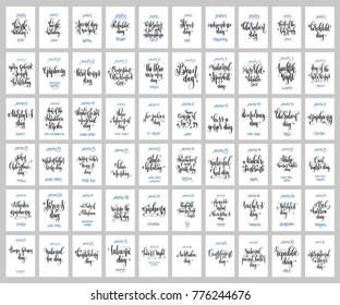 big set of 60 hand lettering posters about world winter january celebration holiday calendar, calligraphy vector illustration collection