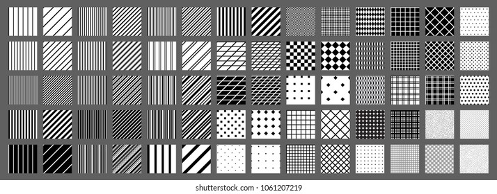 Big set of 70 seamless abstract patterns. Black and white. Vector. Good for pattern fills, backgrounds, textile and other surface design. 