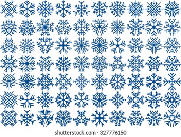 Big set of 70 vector snowflakes. Winter design element.