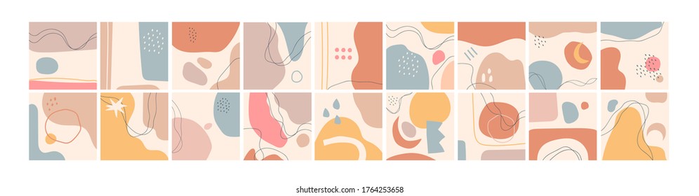 Gran conjunto de antecedentes abstractos. Doodle dibujado a mano de varias formas, líneas, puntos, curvas. Ilustraciones contemporáneas de moda de Vector. Cada fondo está aislado. Patrones, fondos de escritorio