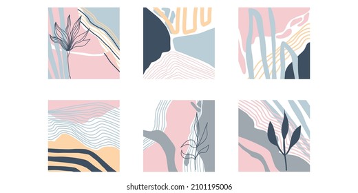 Big Set of Abstract backgrounds. Hand drawn doodle various shapes, lines, spots, drops, curves. Contemporary modern trendy Vector illustrations. Every background is isolated. Patterns, Wallpapers